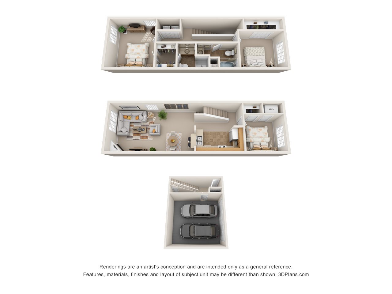 3 Bed - 2 Bath Aspen Bedroom Layout 1502 sq.ft. Three Bed Two Bath